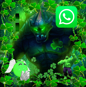 a hulk and a monster are surrounded by shamrocks and a whatsapp logo