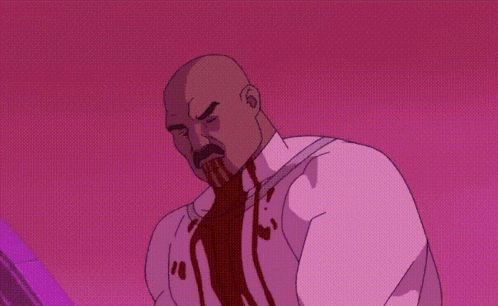 a cartoon character with blood coming out of his mouth