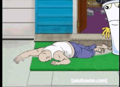 a cartoon of a man laying on the ground with adultswim.com written on the bottom right