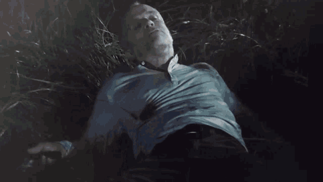 a man laying in the grass with the words blood 's coming