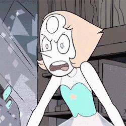 a cartoon character with a pearl on her head is standing in a room .