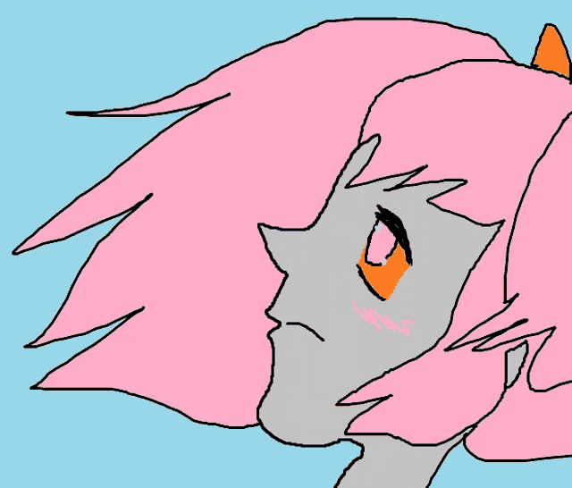 a drawing of a girl with pink hair and an orange tail