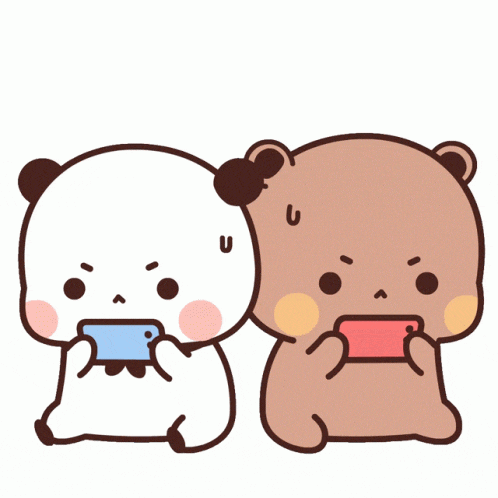 two cartoon bears are playing a video game and one bear has the letter u on his face