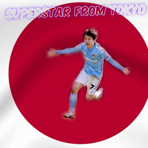 a superstar from tokyo poster with a soccer player on it