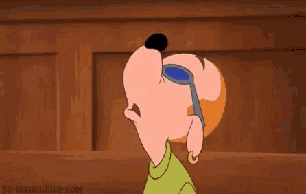 a cartoon character wearing a helmet and goggles with his mouth open