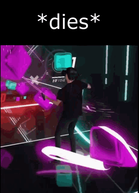 a man playing a video game with the words * dies *