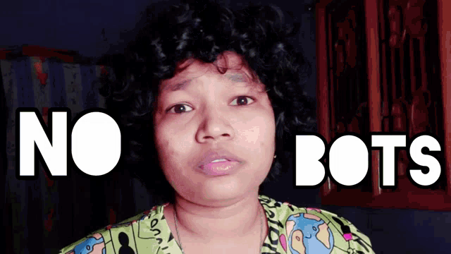 a woman with curly hair says no bots