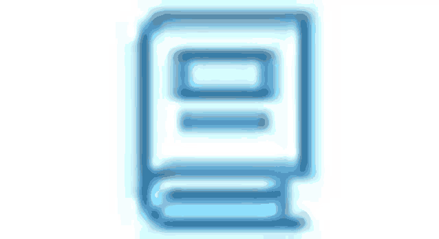 a blue and white icon of a book with a blurred background