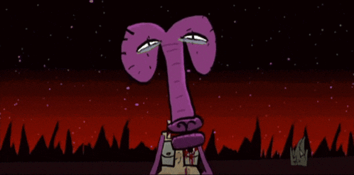 a cartoon character says " takie ... a niewazne " in front of a red background