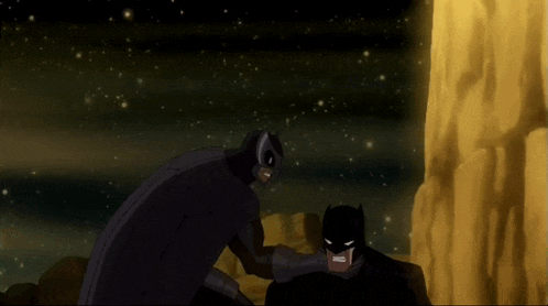 a cartoon drawing of batman talking to another batman