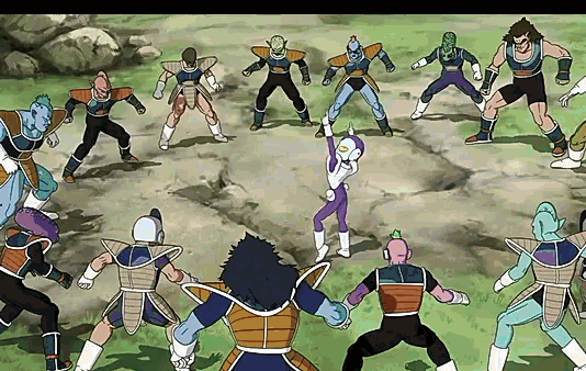 a group of cartoon characters are standing in a circle holding hands