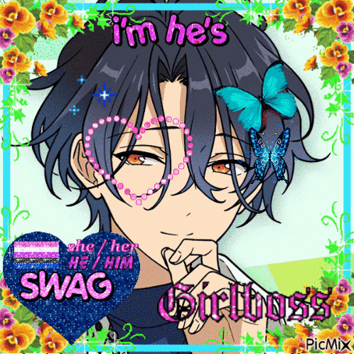 a picture of a boy with the words i 'm he 's swag girlliness