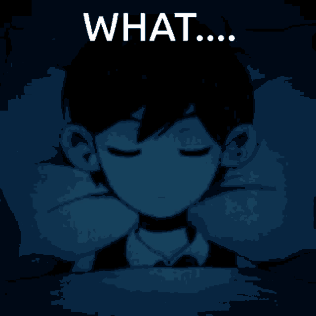 a cartoon of a boy laying in bed with the words what written above him