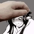 a hand is petting a girl 's head in a black and white cartoon .