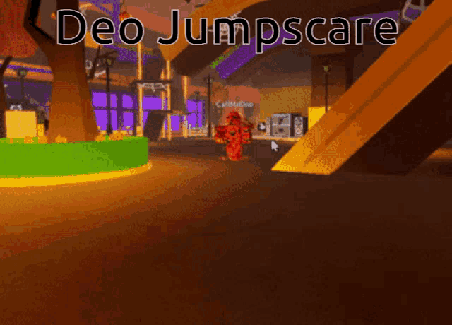 a picture of a red monster with the words deo jumpscare below it