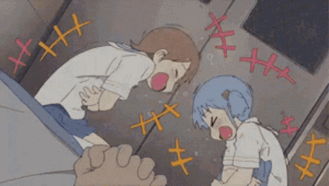 a girl in a sailor suit is laying on the floor with her mouth open