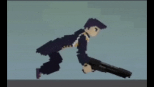 a pixel art of a man holding a gun while running .