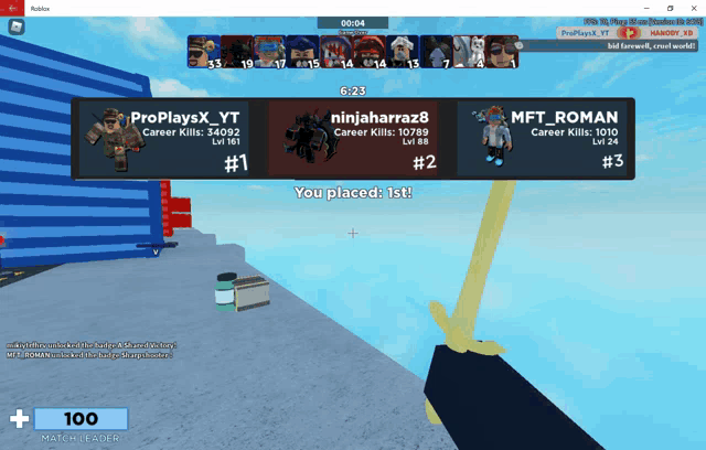 a screenshot of a game that says you placed 1st on it
