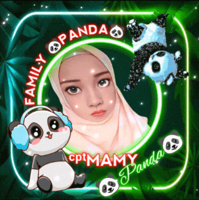 a picture of a girl with a panda bear and the words family panda on it