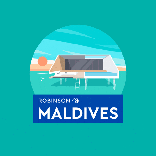 an advertisement for robinson maldives shows a house on the water