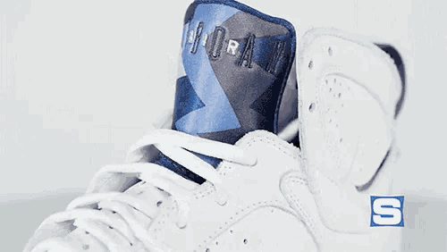 a pair of air jordan vii french blue 2002 shoes