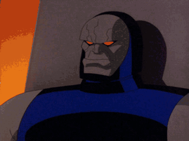 a cartoon of a superhero with red eyes