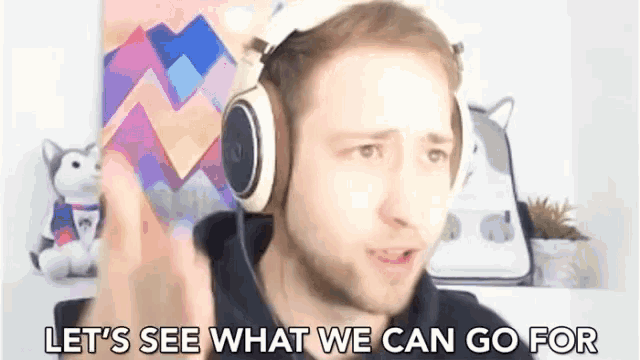 a man wearing headphones is making a funny face and says `` let 's see what we can go for '' .
