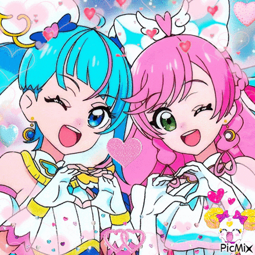 a picture of two girls making a heart with their hands