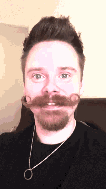 a man with a beard and mustache wearing a black shirt