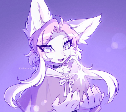 a drawing of a furry character with a purple background and the username @draperson_12