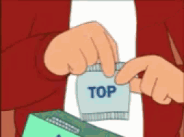 a cartoon of a person holding a card that says " top "
