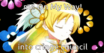 a picture of a girl with a flower in her hair with the words me on my way into cringe council