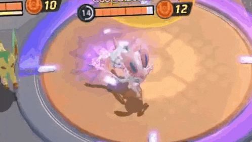 a screenshot of a video game with a purple circle and a shadow of a person .