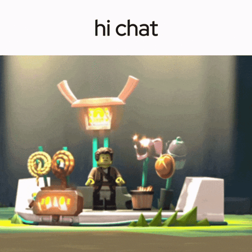 a picture of a lego scene with the words hi chat on the top