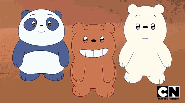 three cartoon bears are standing next to each other with cn cartoon network written below them