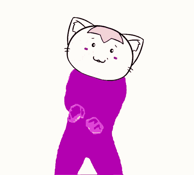 a cartoon drawing of a cat in a purple suit