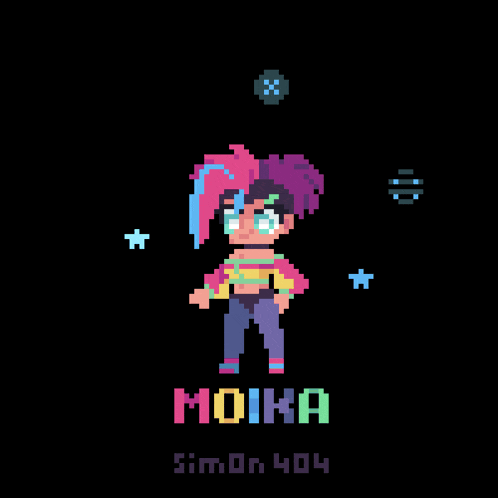 a pixel art of a girl with the name moika on it