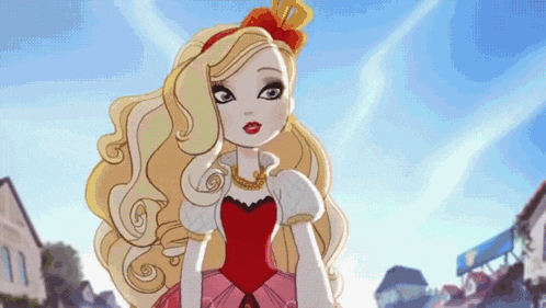 a cartoon princess with blonde hair and red lips