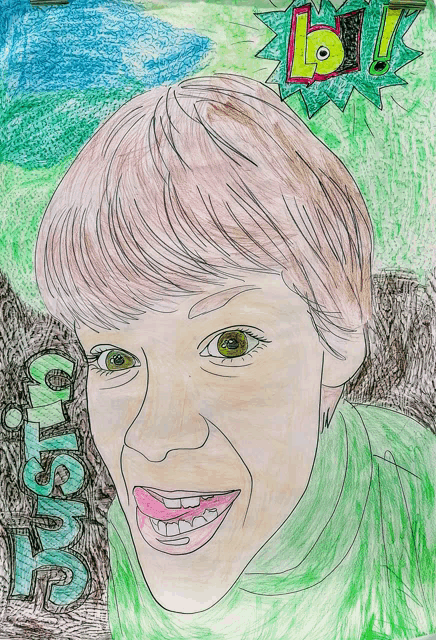 a child 's drawing of a girl with the word chris on the bottom
