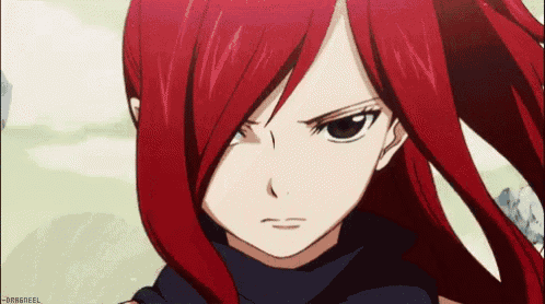a close up of a red haired anime girl with a black scarf around her neck
