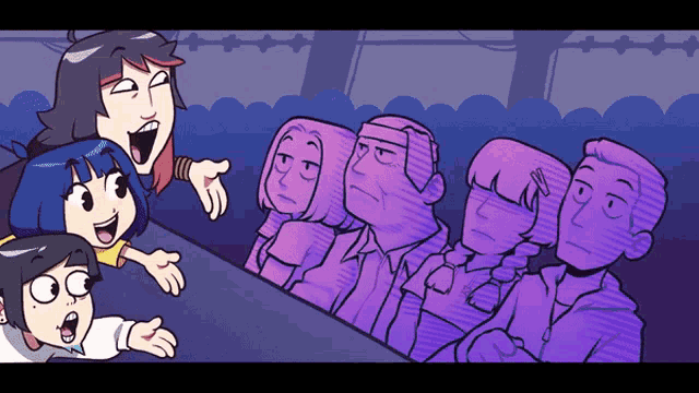 a group of people are sitting around a table and one of them is talking to another person