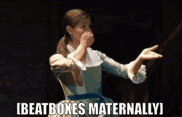 a woman covering her mouth with her hand and the words i beatboxes maternally