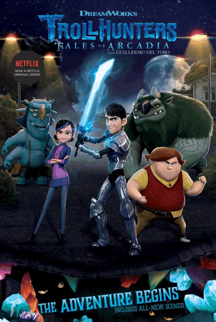 a poster for trollhunters tales of arcadia shows a group of cartoon characters
