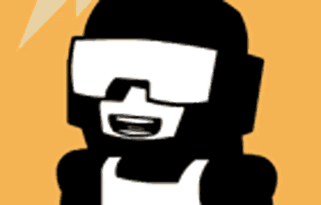 a cartoon character wearing a black helmet and sunglasses is smiling .