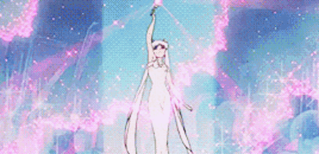 a woman in a white dress is holding a magic wand .