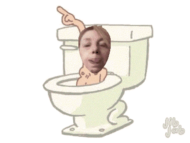 a cartoon of a woman sitting in a toilet with jib job written on the bottom