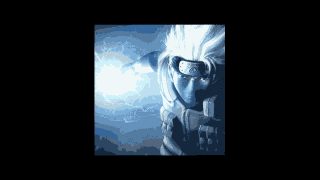a pixel art of a man with white hair and a mask