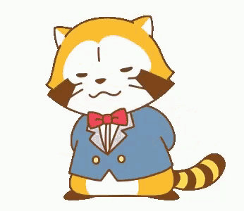 a cartoon raccoon in a suit and bow tie is holding a bouquet of flowers .