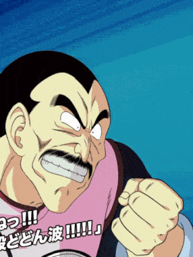 a man with a mustache is wearing a pink shirt that says ' !! ' on it