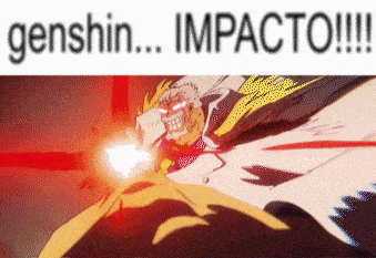 a picture of a man holding a gun with the words genshin impacto written above him
